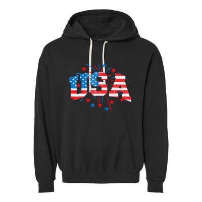 USA Women Patriotic American Flag 4th Of July Garment-Dyed Fleece Hoodie