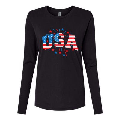 USA Women Patriotic American Flag 4th Of July Womens Cotton Relaxed Long Sleeve T-Shirt