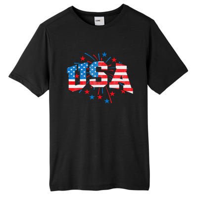 USA Women Patriotic American Flag 4th Of July Tall Fusion ChromaSoft Performance T-Shirt