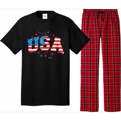 USA Women Patriotic American Flag 4th Of July Pajama Set