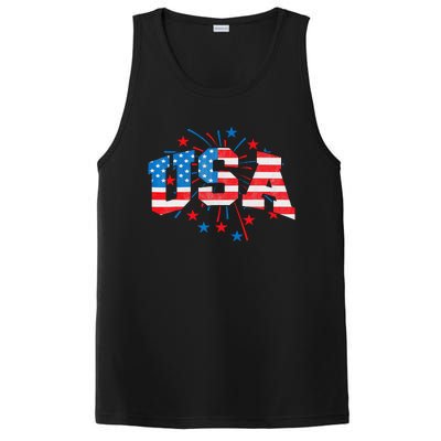 USA Women Patriotic American Flag 4th Of July PosiCharge Competitor Tank