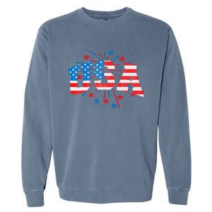 USA Women Patriotic American Flag 4th Of July Garment-Dyed Sweatshirt