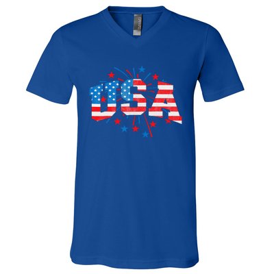 USA Women Patriotic American Flag 4th Of July V-Neck T-Shirt