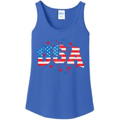 USA Women Patriotic American Flag 4th Of July Ladies Essential Tank