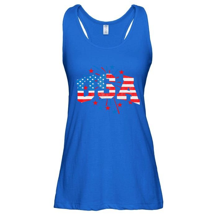 USA Women Patriotic American Flag 4th Of July Ladies Essential Flowy Tank