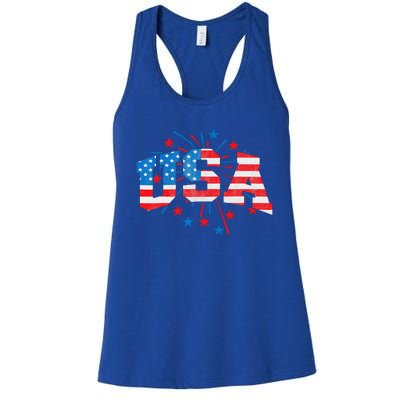 USA Women Patriotic American Flag 4th Of July Women's Racerback Tank