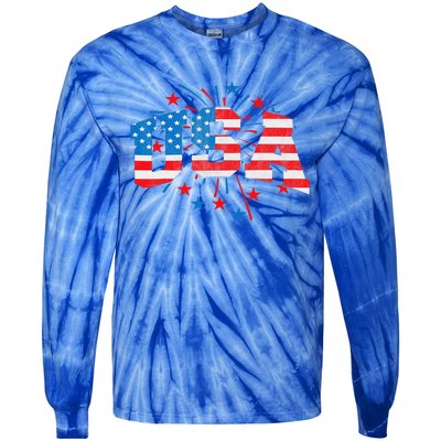 USA Women Patriotic American Flag 4th Of July Tie-Dye Long Sleeve Shirt