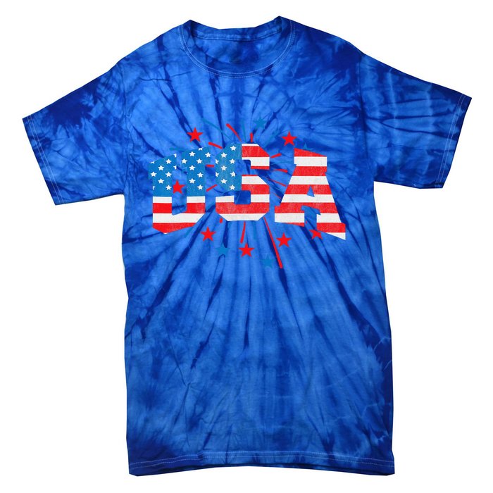 USA Women Patriotic American Flag 4th Of July Tie-Dye T-Shirt