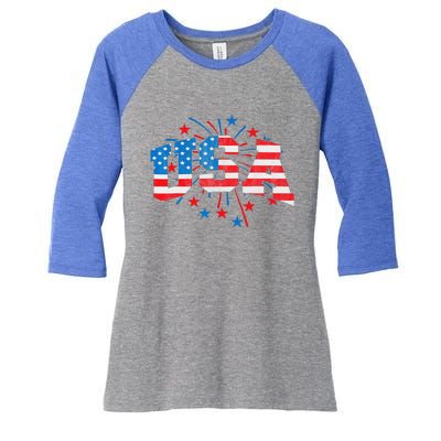 USA Women Patriotic American Flag 4th Of July Women's Tri-Blend 3/4-Sleeve Raglan Shirt