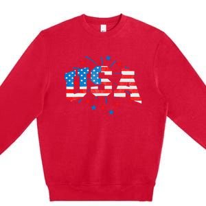 USA Women Patriotic American Flag 4th Of July Premium Crewneck Sweatshirt