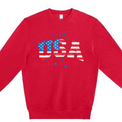 USA Women Patriotic American Flag 4th Of July Premium Crewneck Sweatshirt