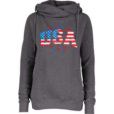 USA Women Patriotic American Flag 4th Of July Womens Funnel Neck Pullover Hood