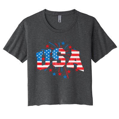 USA Women Patriotic American Flag 4th Of July Women's Crop Top Tee