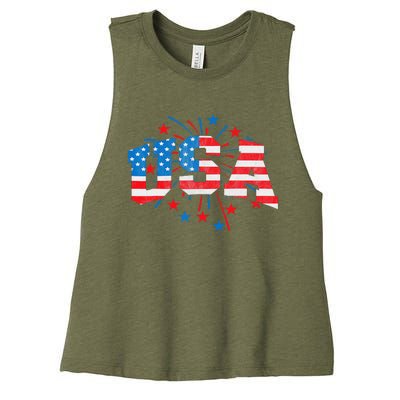 USA Women Patriotic American Flag 4th Of July Women's Racerback Cropped Tank