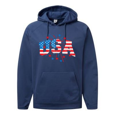 USA Women Patriotic American Flag 4th Of July Performance Fleece Hoodie