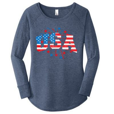 USA Women Patriotic American Flag 4th Of July Women's Perfect Tri Tunic Long Sleeve Shirt