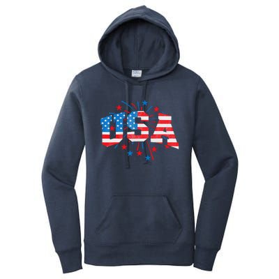 USA Women Patriotic American Flag 4th Of July Women's Pullover Hoodie