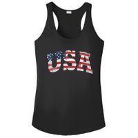 USA Wo Patriotic American Flag Distressed Ladies PosiCharge Competitor Racerback Tank