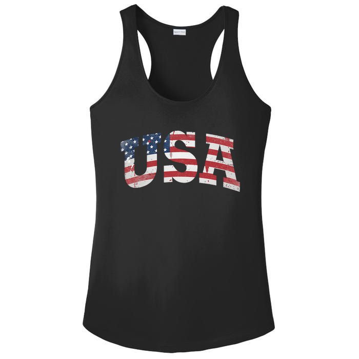 USA Wo Patriotic American Flag Distressed Ladies PosiCharge Competitor Racerback Tank