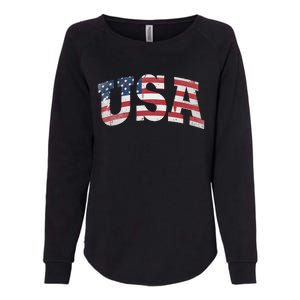 USA Wo Patriotic American Flag Distressed Womens California Wash Sweatshirt