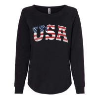 USA Wo Patriotic American Flag Distressed Womens California Wash Sweatshirt