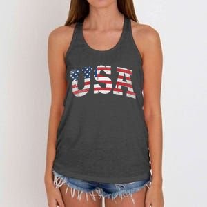 USA Wo Patriotic American Flag Distressed Women's Knotted Racerback Tank