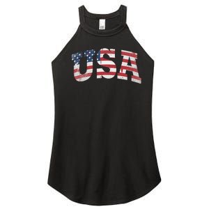 USA Wo Patriotic American Flag Distressed Women's Perfect Tri Rocker Tank