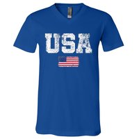 Usa Women Patriotic American Us Flag V-Neck T-Shirt