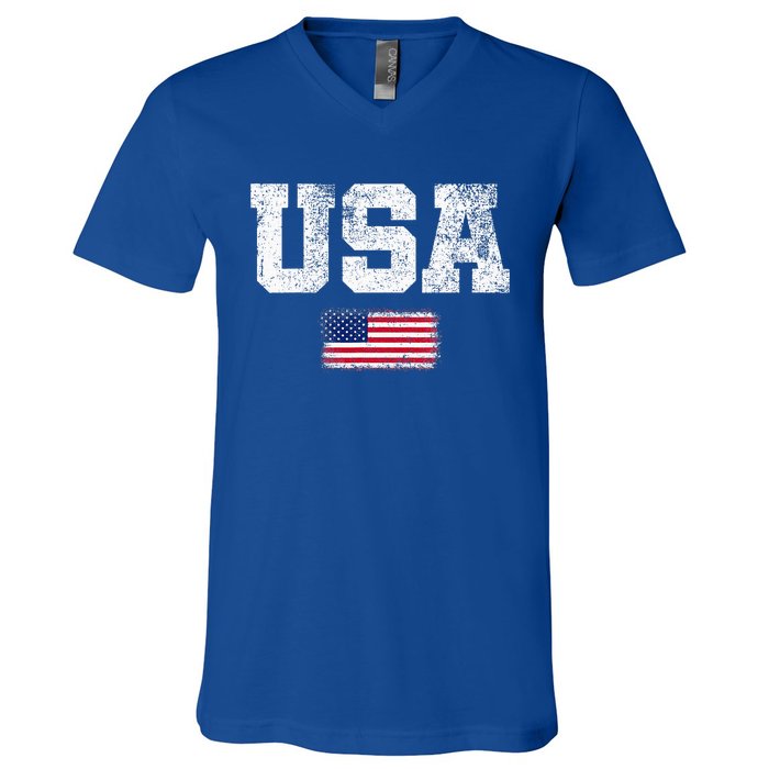 Usa Women Patriotic American Us Flag V-Neck T-Shirt