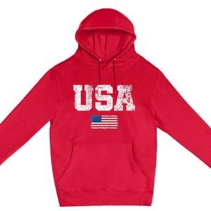 Usa Women Patriotic American Us Flag Premium Pullover Hoodie