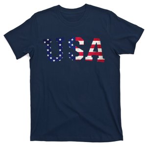 USA Wo Patriotic American Flag Distressed T-Shirt