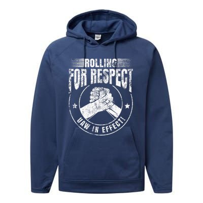 UAW Worker Rolling For Respect UAW In Effect Union Laborer Performance Fleece Hoodie