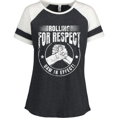 UAW Worker Rolling For Respect UAW In Effect Union Laborer Enza Ladies Jersey Colorblock Tee