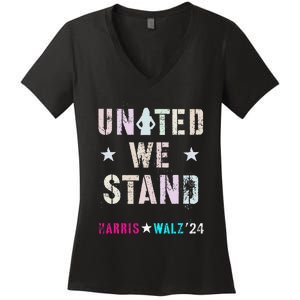 United We Stand Unity Over Division Kamala Harris Walz Myodb Women's V-Neck T-Shirt