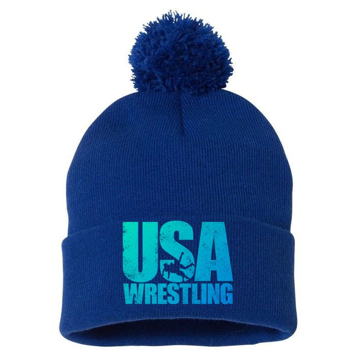 Usa Wrestling S Wrestling Team Patriot Usa Wrestler Cute Gift Pom Pom 12in Knit Beanie