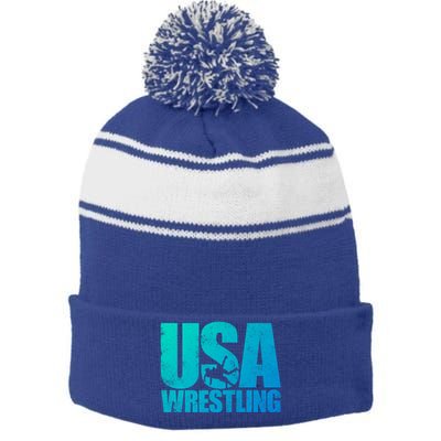 Usa Wrestling S Wrestling Team Patriot Usa Wrestler Cute Gift Stripe Pom Pom Beanie