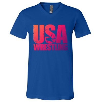 Usa Wrestling S Wrestling Team Patriot Usa Wrestler Cute Gift V-Neck T-Shirt