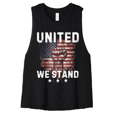 United We Stand Patriotic Gift For Usa Flag Women's Racerback Cropped Tank