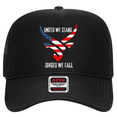 United We Stand Divided We Fall Usa Flag High Crown Mesh Back Trucker Hat