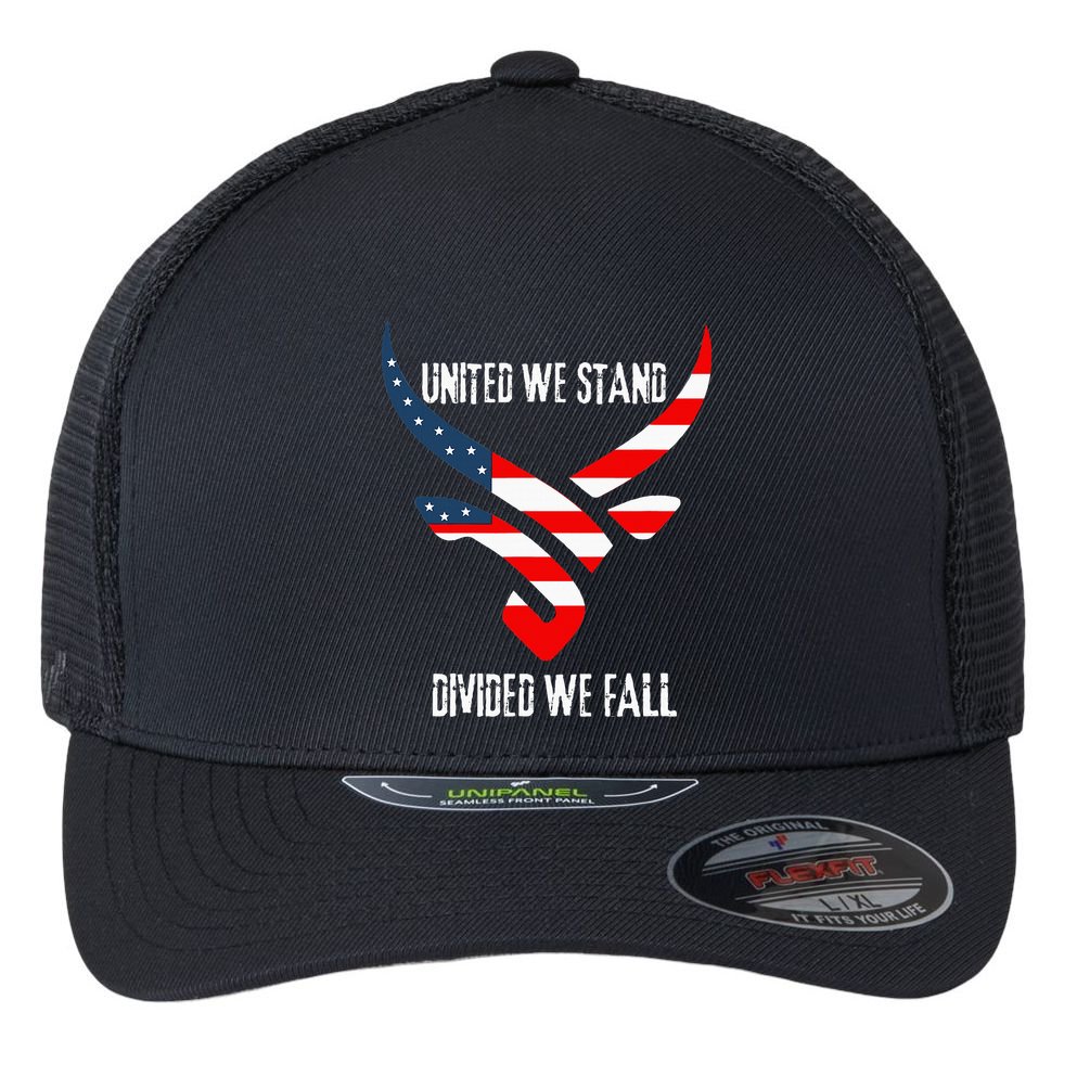 United We Stand Divided We Fall Usa Flag Flexfit Unipanel Trucker Cap