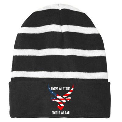 United We Stand Divided We Fall Usa Flag Striped Beanie with Solid Band