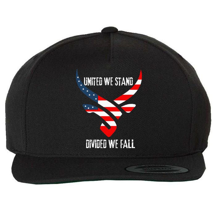 United We Stand Divided We Fall Usa Flag Wool Snapback Cap