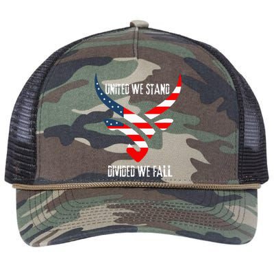 United We Stand Divided We Fall Usa Flag Retro Rope Trucker Hat Cap