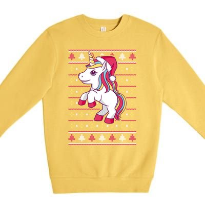 Unicorn With Santa Hat For Funny Xmas Unicorn Apparel Gift Premium Crewneck Sweatshirt