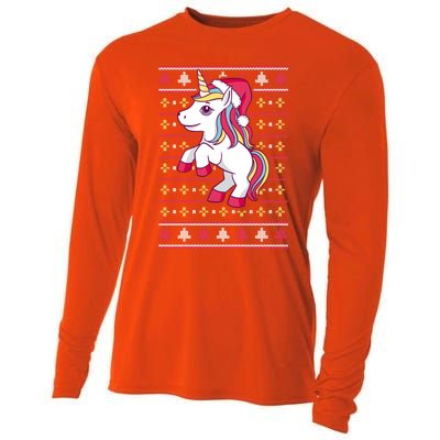 Unicorn With Santa Hat For Funny Xmas Unicorn Apparel Gift Cooling Performance Long Sleeve Crew