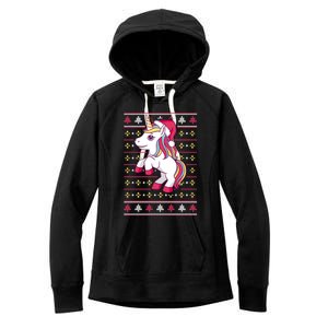 Unicorn With Santa Hat For Funny Xmas Unicorn Apparel Gift Women's Fleece Hoodie