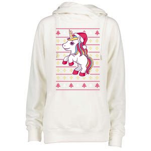 Unicorn With Santa Hat For Funny Xmas Unicorn Apparel Gift Womens Funnel Neck Pullover Hood