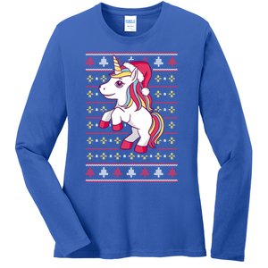 Unicorn With Santa Hat For Funny Xmas Unicorn Apparel Gift Ladies Long Sleeve Shirt