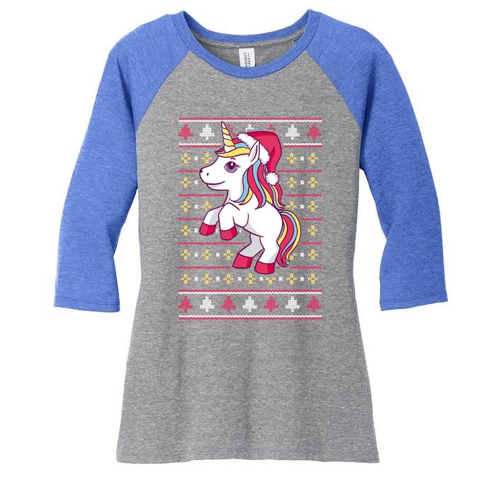 Unicorn With Santa Hat For Funny Xmas Unicorn Apparel Gift Women's Tri-Blend 3/4-Sleeve Raglan Shirt