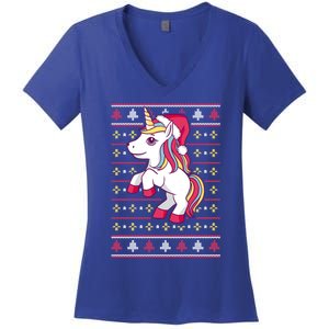 Unicorn With Santa Hat For Funny Xmas Unicorn Apparel Gift Women's V-Neck T-Shirt